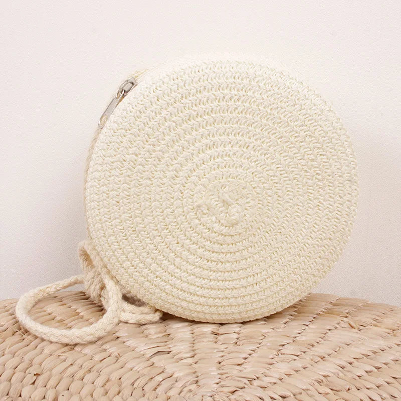 Summer Woven Straw Crossbody Bag for Women | Fashion Round Handmade Rattan Beach Small Handbag (Travel Female Shoulder Bag) Luxegan