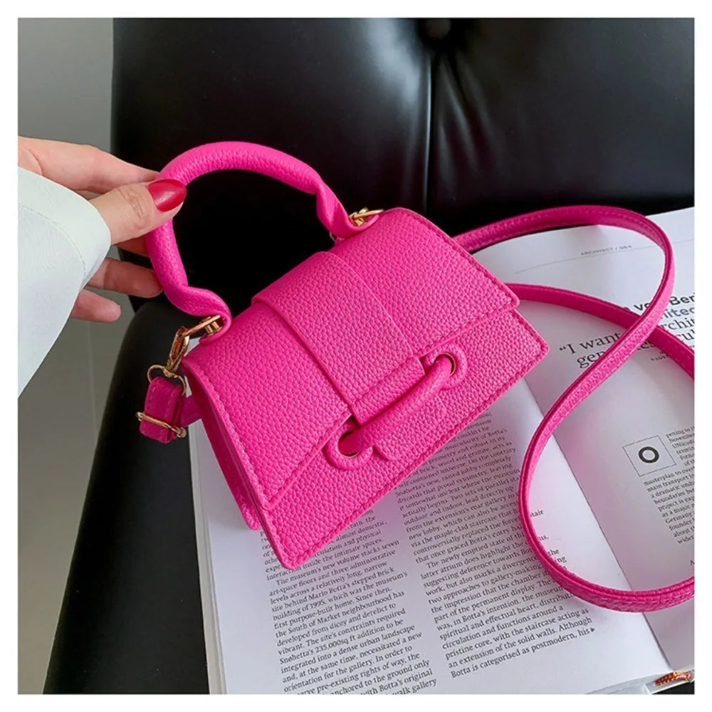 High Quality Fashion PU Leather Bag | Solid Color Shoulder Crossbody Bag & Cute Buckle Square Bag (Hand Carry Small Messenger Bag) Luxegan
