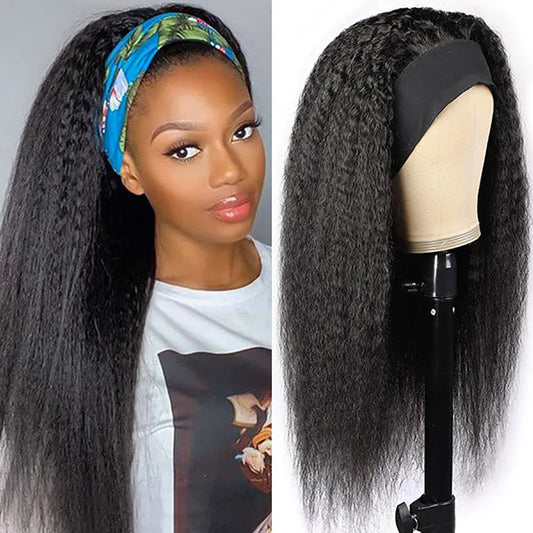 Kinky Straight Headband Wig | Sophisticated Brazilian Yaki Human Hair Silhouette | Elegant "Ready-To-Wear" Natural Color Hairpiece | "Dignified" Full Machine Made Remy Wig for Radiant Versatile Styling Luxegan