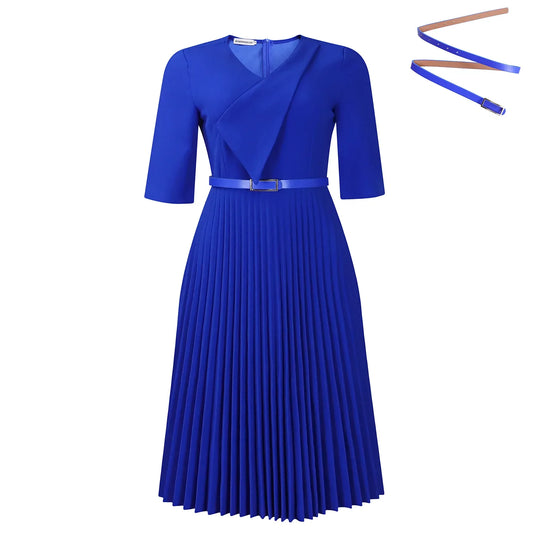 V-Neck Short Sleeve Draped Pleated A-Line Midi Dress | Elegant Evening Formal Plus Size Dress Luxegan