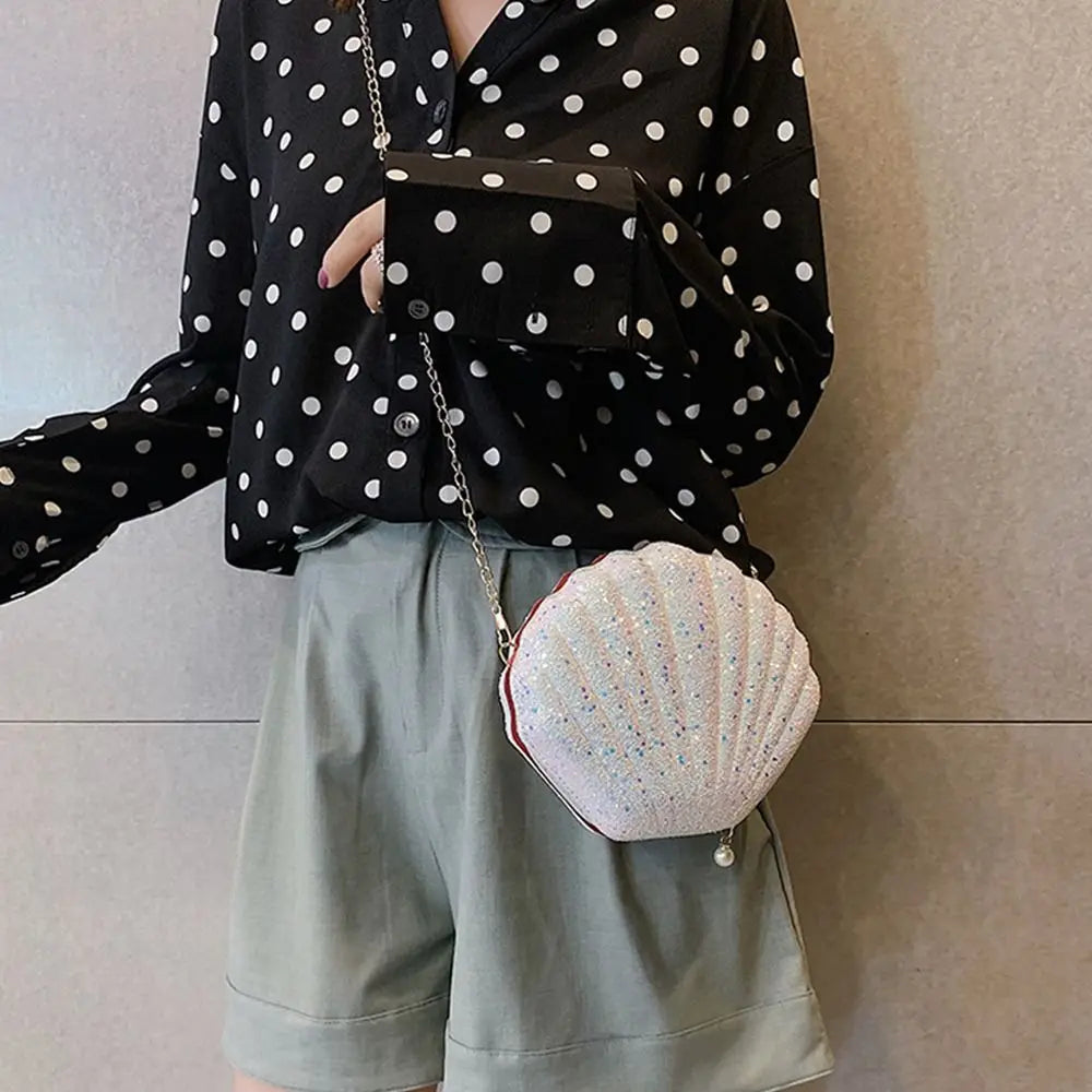 PVC Sequined Shell Crossbody Bag | Cute Chain Shoulder & Phone Pouch Luxegan