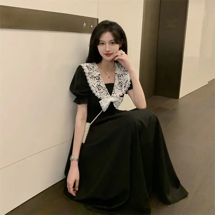 Lace Peter Pan Collar Flare Sleeve Dress | Kawaii A-Line Elegant Party Dress in Short & Long Luxegan