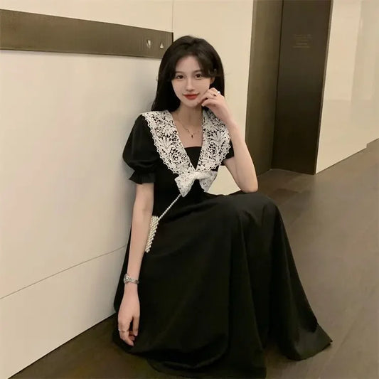 Lace Peter Pan Collar Flare Sleeve Dress | Kawaii A-Line Elegant Party Dress in Short & Long Luxegan