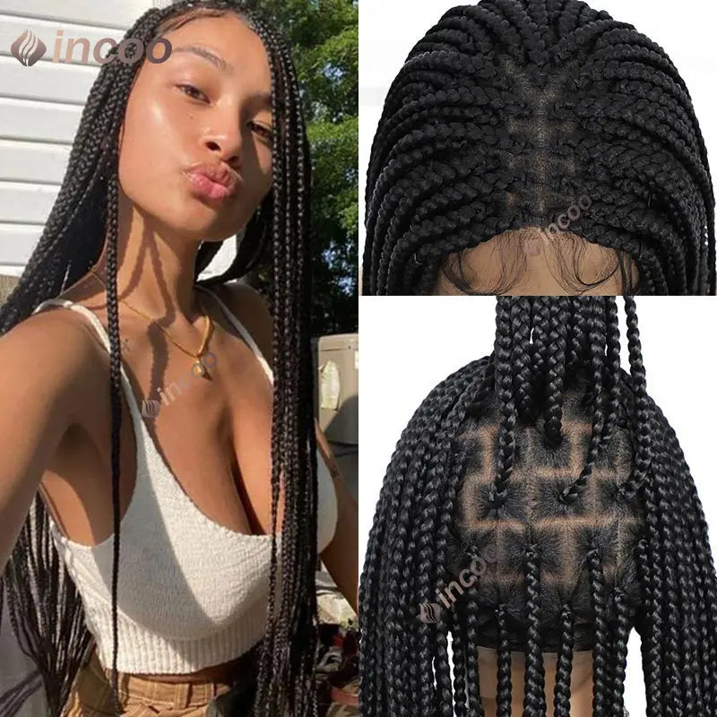 32-36 Inch Boho Box Braids Goddess Locs Wig | 360 Full Lace