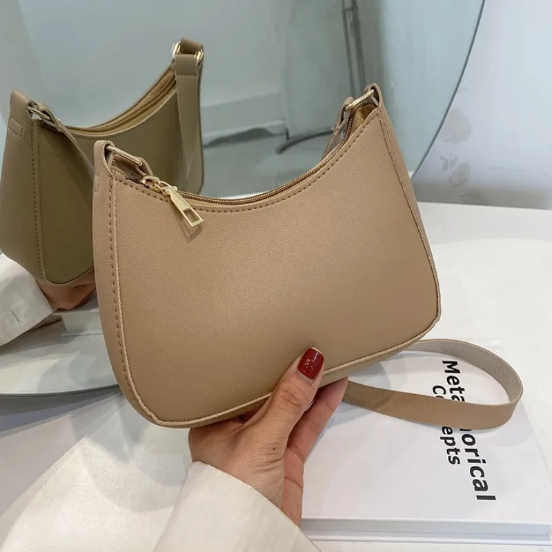 Retro PU Leather Shoulder Bag | Casual Solid Color Underarm Hobo Purse Luxegan