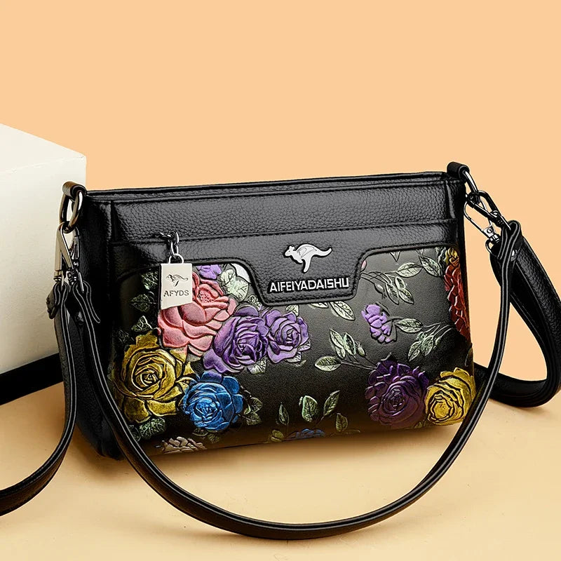 Women's Floral Patterned Shoulder Bags | High-Quality Leather Crossbody Bag & Elegant Commuting Handbags Luxegan
