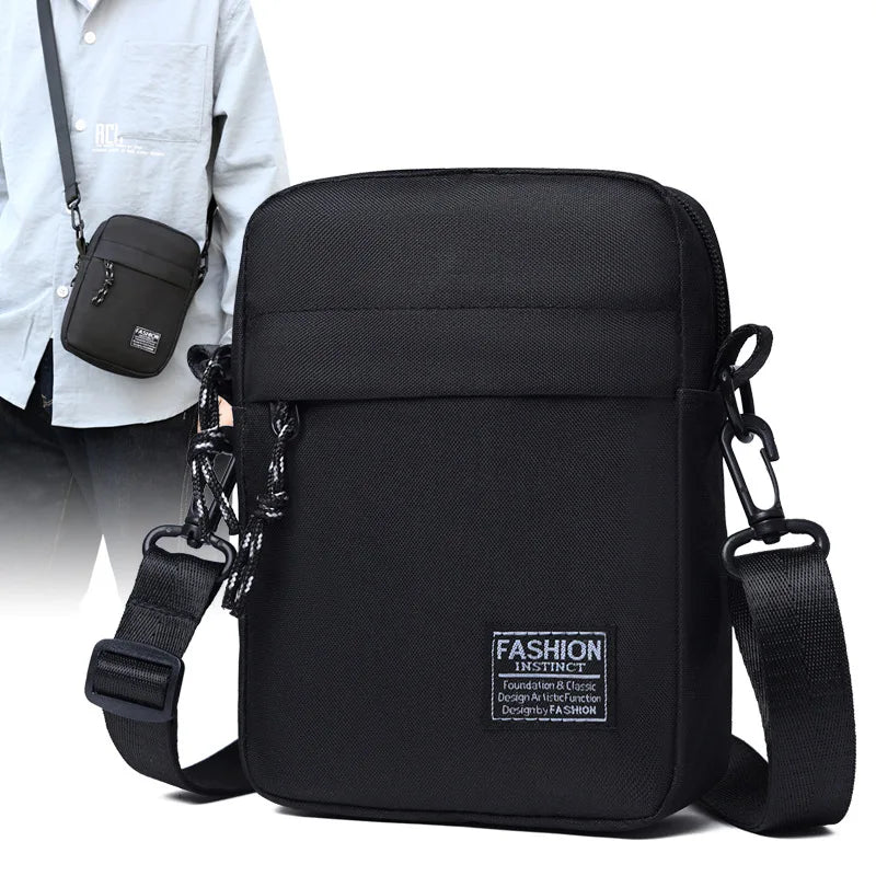 Durable Oxford Mini Shoulder Bag | Sophisticated Black Mobile Phone Bag & Waist Pack | Elegant Men's Crossbody Box Bag | "Dignified" Soft Man-Bag for High-Performance Urban Utility Luxegan