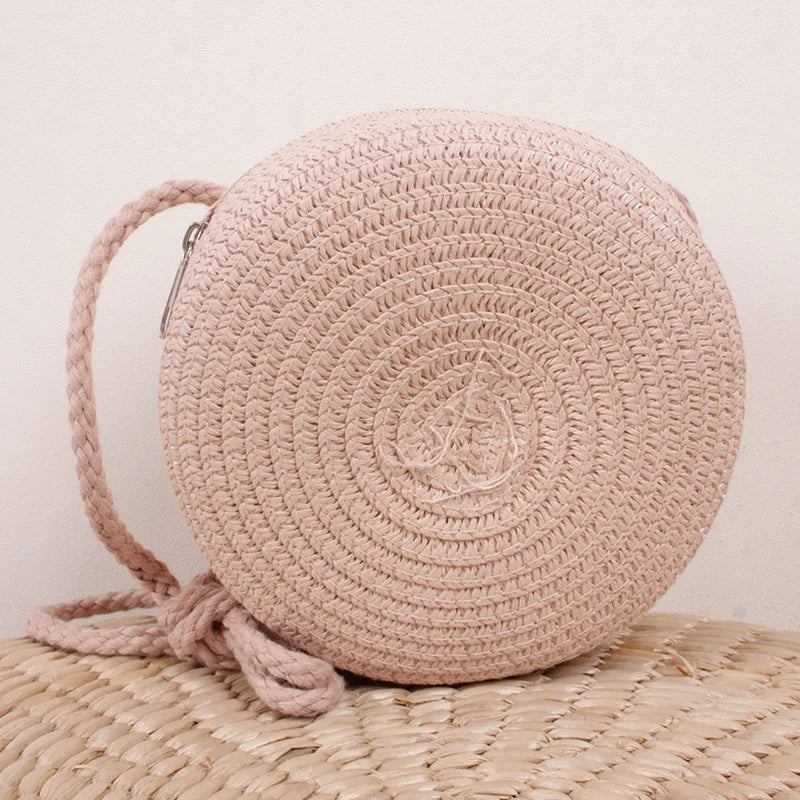 Summer Woven Straw Crossbody Bag for Women | Fashion Round Handmade Rattan Beach Small Handbag (Travel Female Shoulder Bag) Luxegan
