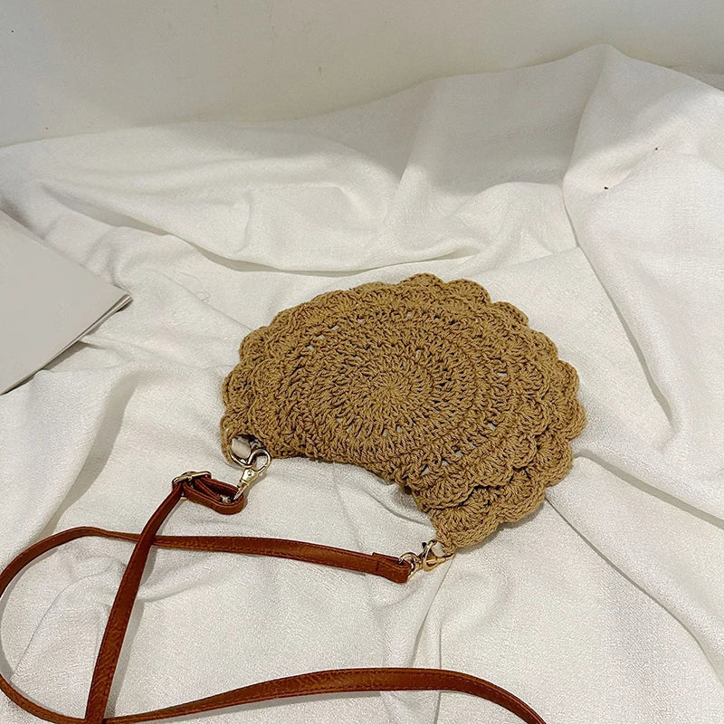 Vintage Woven Handbag | Round Summer Beach Bag & Crossbody Bag Luxegan
