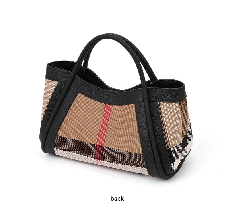 Genuine Leather Large Capacity Women’s Handbag | New Design Plaid Pattern Shoulder Bag | Premium Leather Casual Tote | Sophisticated High-End Female Daily Bag (Model Q1522) Luxegan