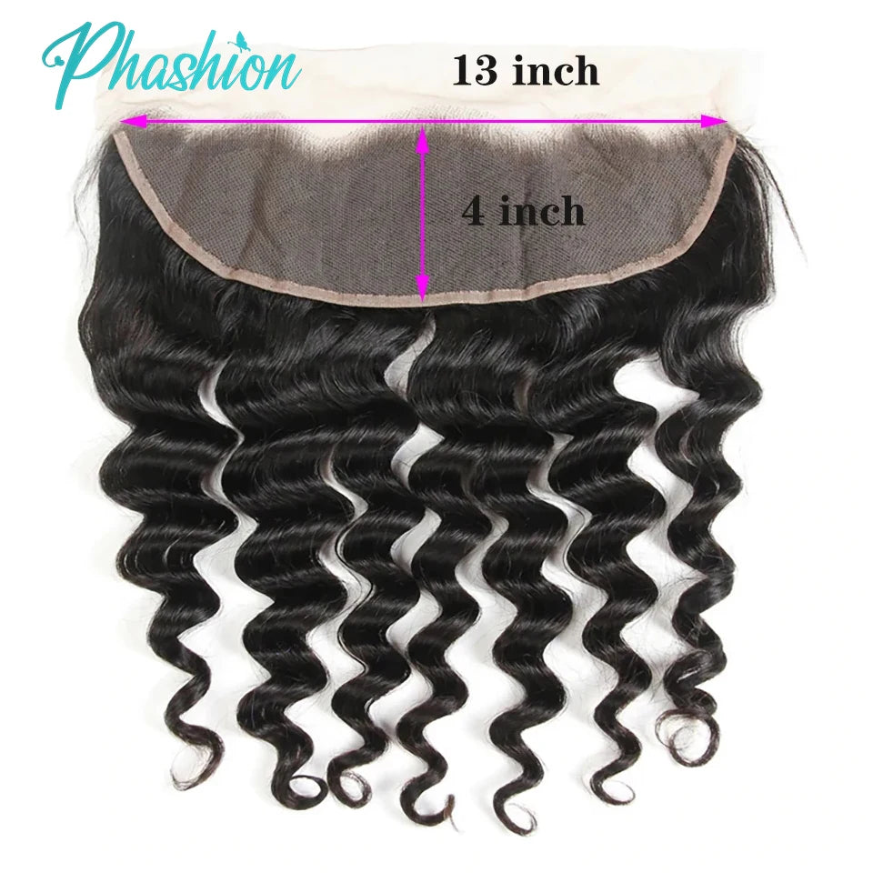 Phashion Loose Deep Wave 4×4 13x4 Lace Frontal HD Transparent Swiss Closure Pre Plucked Brazilian Remy Human Hair For  Women