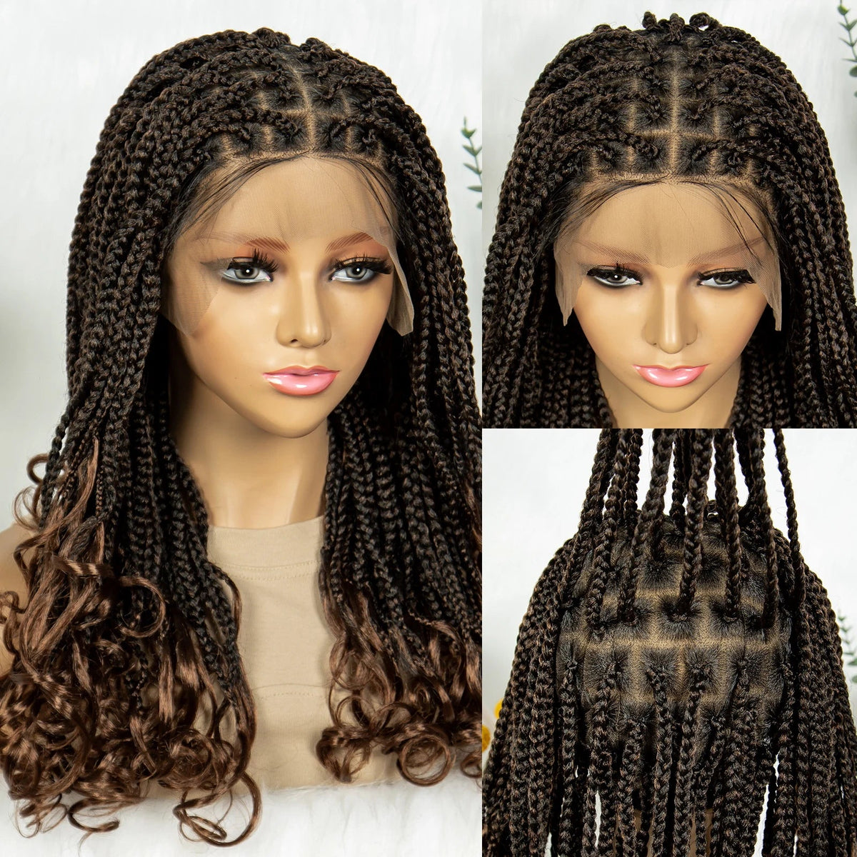 Kima Goddess Box Braided Wigs Transparent Full Lace Braided Wig French Curly Ends with Baby Hair Braided Wigs for African Women Luxegan