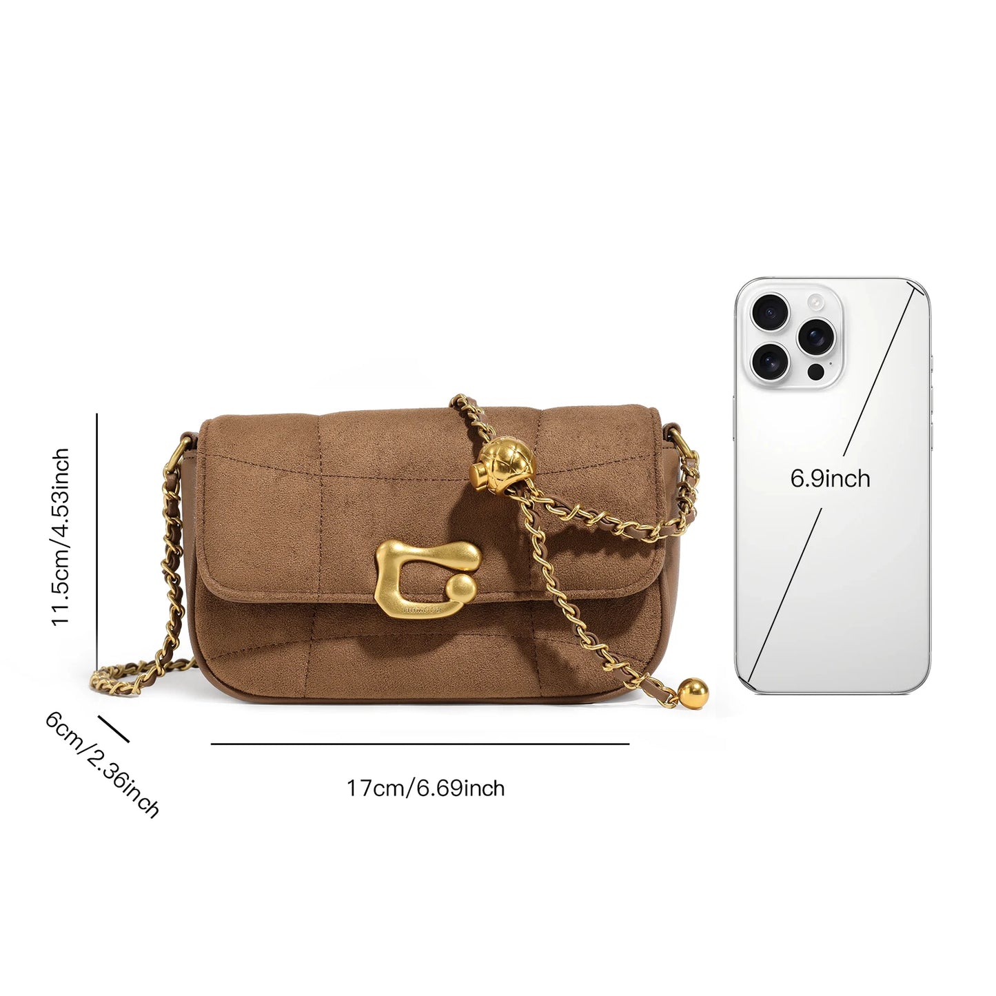 Genuine Leather Crossbody Bag | Luxury Brand Shoulder Bag with Chain Strap & Unique Design Quilted Handbag Luxegan
