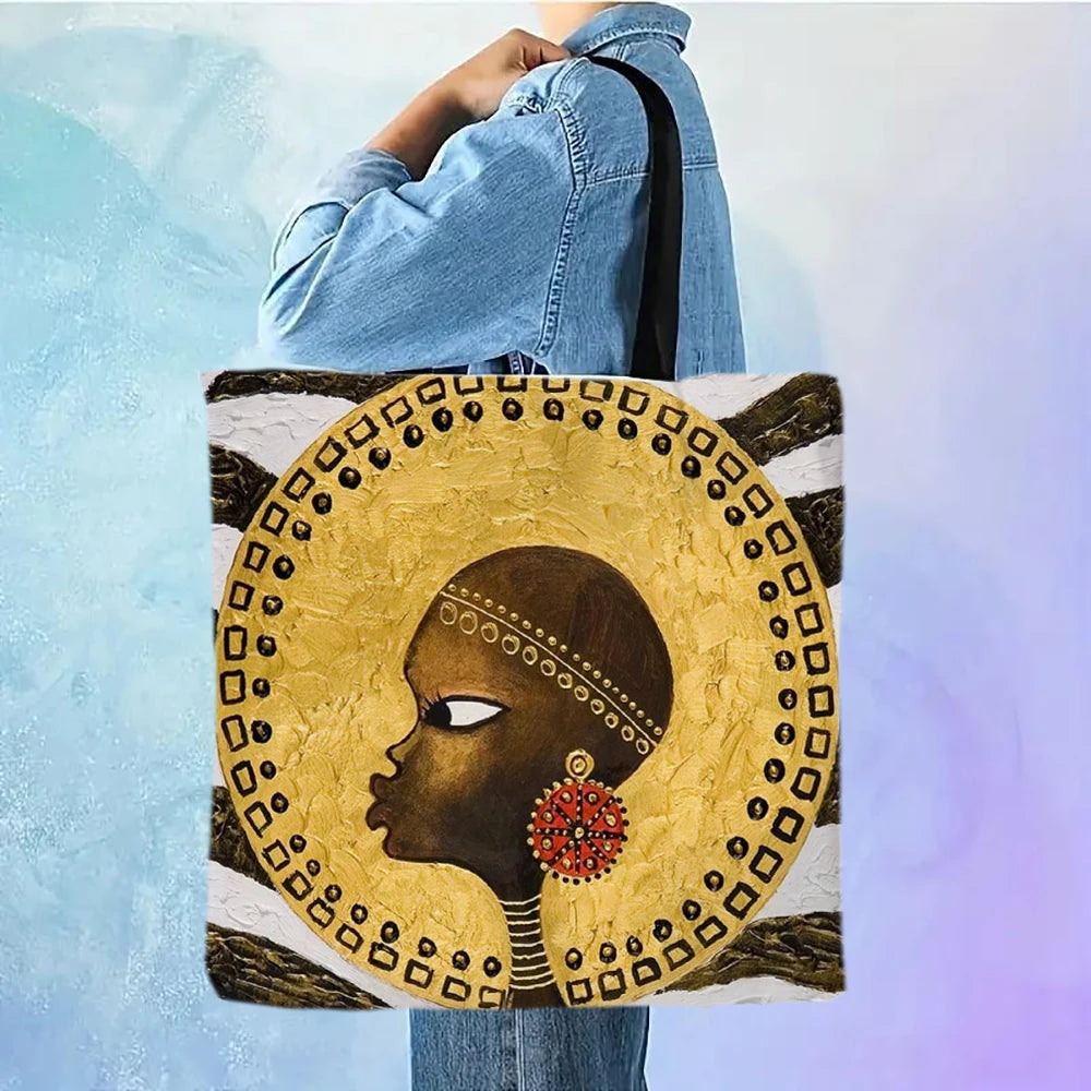 African-Inspired Tote Bag | Sophisticated Durable Linen Shoulder Bag | Elegant Reusable Shopping & Beach Carryall | "Dignified" Structured Square Bag for Versatile Casual Styling Luxegan