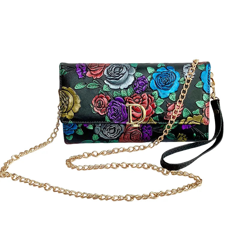 Women’s Floral Leather Crossbody Bag | Multi-functional Long Wallet & Clutch Purse | Stylish Daily Handbag for Four Seasons Luxegan
