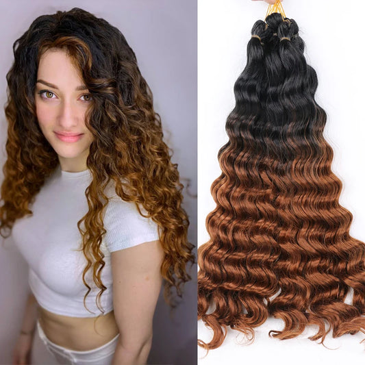 20" Deep Curly Crochet Braiding Hair | Deep Wave Bulk Synthetic Braid Extensions | 23 Colors