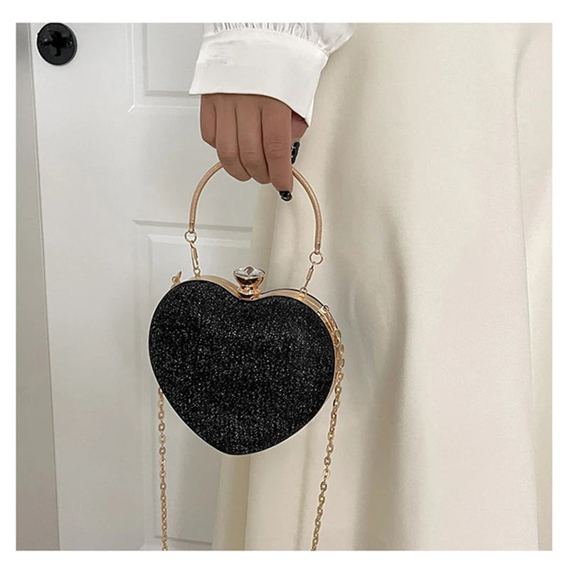 Luxury Heart-Shape Shoulder Bag for Women | Fashion Chain Strap Crossbody Bag | Faux Fur Decorated Shell Handbag for Weddings & Evening Parties Luxegan