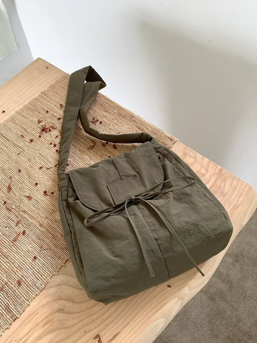 Vintage Flap Nylon Bow Crossbody Bag | Large Autumn Commuter Shoulder Bag & Simple Messenger Bag Luxegan