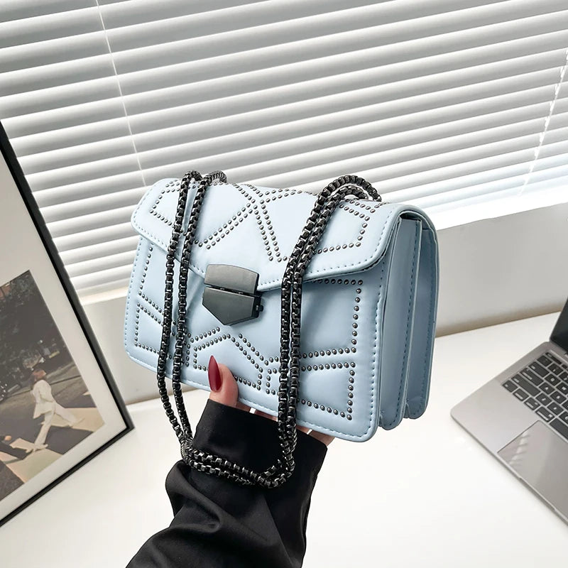 Rivet Chain Small Crossbody Bag for Women | 2022 Luxury Shoulder Messenger Bag (Trendy Lady Handbag with Flap Cover) Luxegan