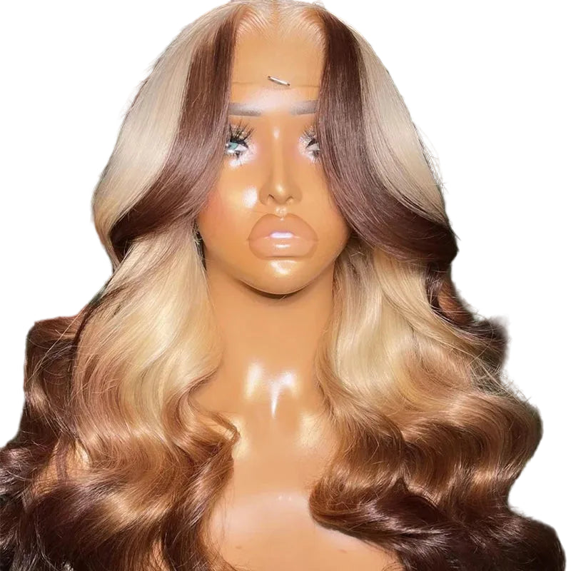 Ombre 613 Brown Body Wave Wig | Sophisticated 13x6 HD Transparent Lace Frontal | Elegant Honey Blonde Brazilian Human Hair | "Dignified" 26+ Inch Pre-Plucked Remy Hair for Radiant Versatile Styling Luxegan