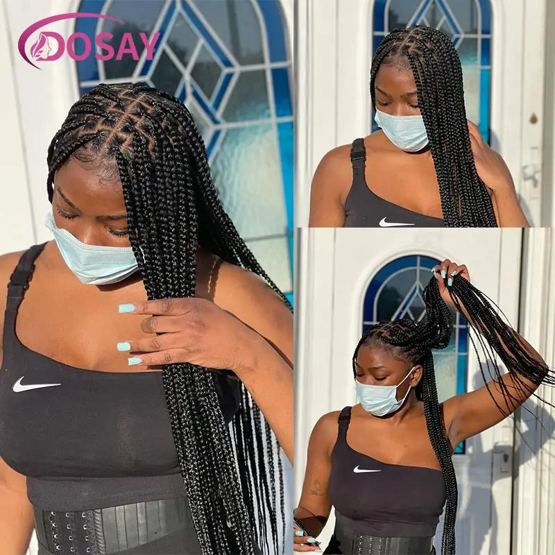 36" Full Lace Braided Wigs Synthetic Hair Box Braids Lace Front Wigs Knotless Braided Wigs For Black Women Braiding Wigs African Luxegan