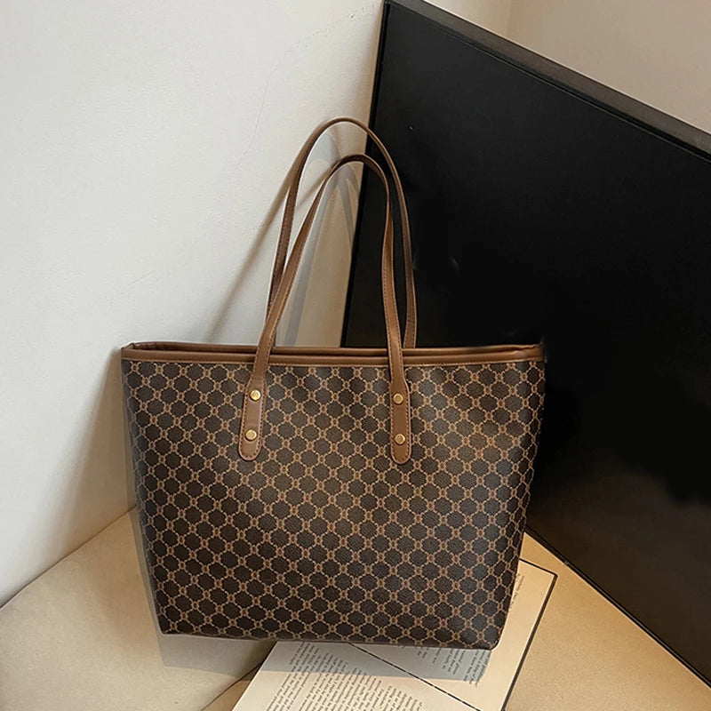 Classic Vintage Letter Print Tote Bag | Large Capacity Shoulder Bag Luxegan