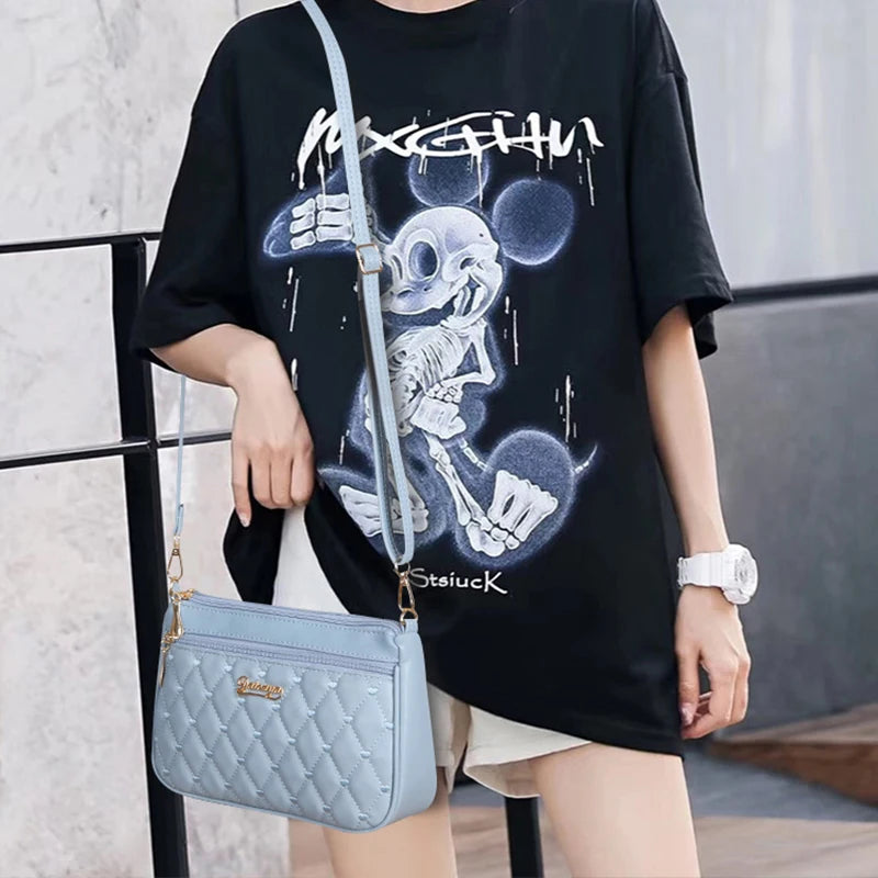 Simple Fashion Lingge Embroidery Messenger Bag for Women | Trend PU Leather Small Shoulder & Crossbody Handbag Luxegan