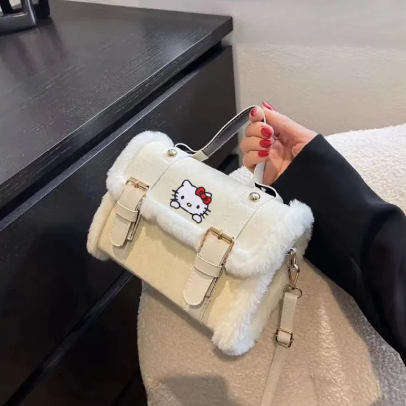 Hello Kitty Lambswool Velvet Crossbody Bag | French Korean Style Soft Small Square Purse (Women) Luxegan