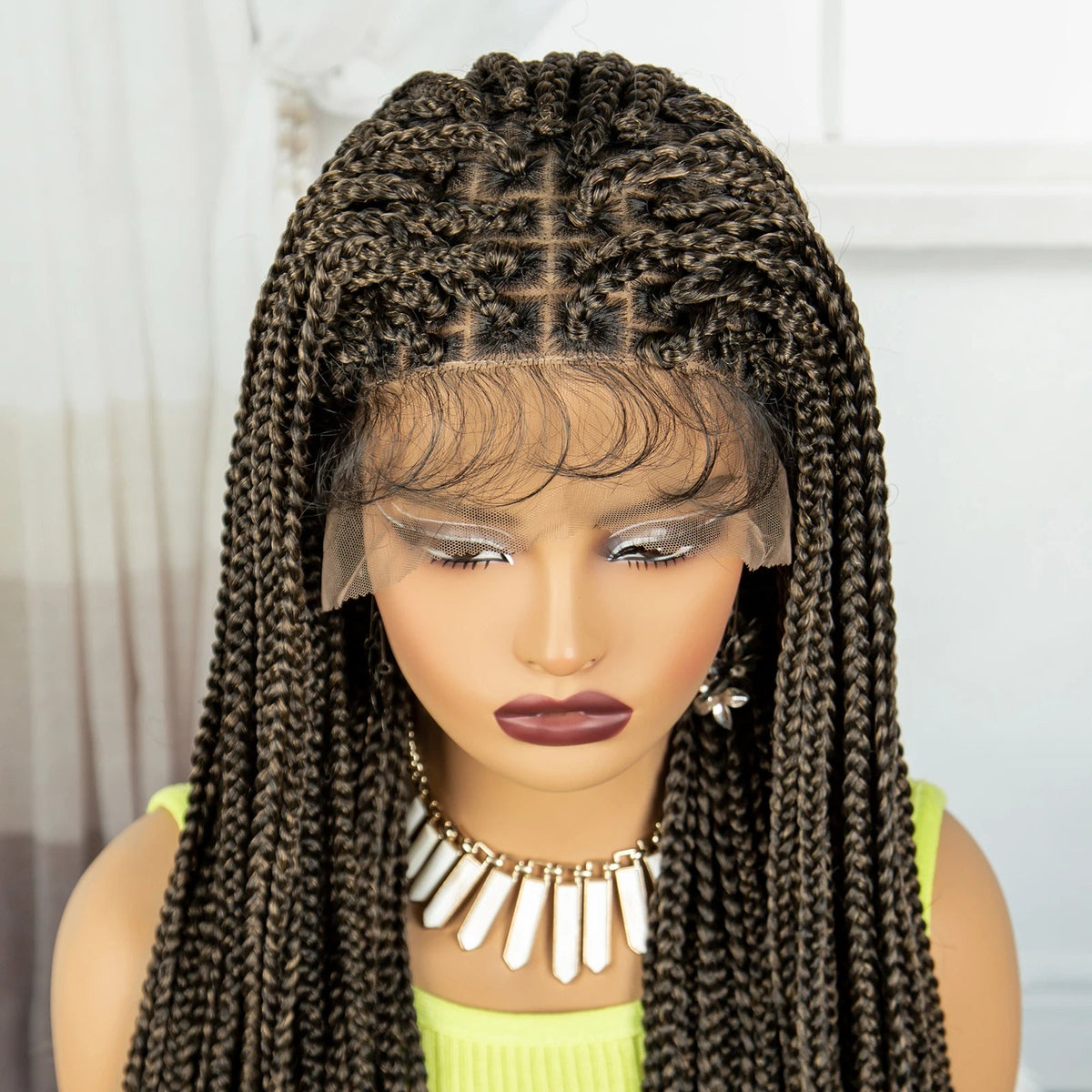 Synthetic Braided Wig Synthetic Hair Lace Front Wigs Box Braided Wigs for Black Women 36 Inches Micro Braids Wigs with Baby Hair Luxegan