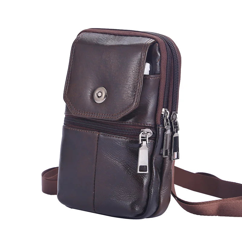 Genuine Cowhide Leather Men's Messenger Bag | Sophisticated "Multi-Functional" Silhouette | Professional Small Travel Waist Bag & Chest Pouch | "Dignified" High-Performance Leather Essential for Radiant Versatile Styling Luxegan