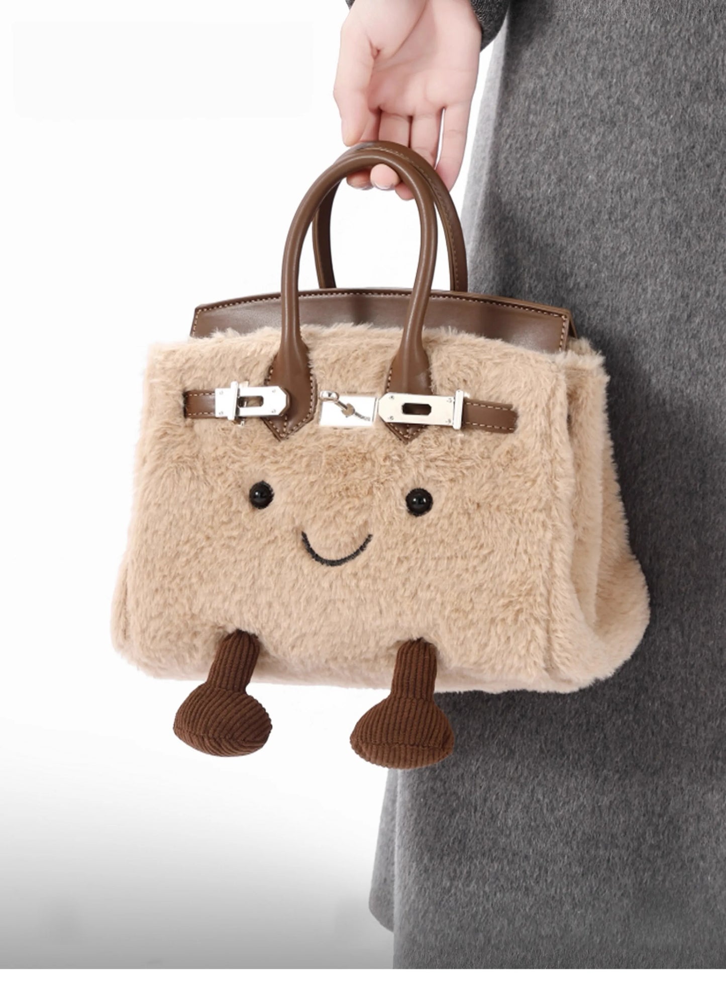 Plush Cute Doll Crossbody Bag | Fashionable Faux Fur Autumn & Winter Handbag | Soft Felt Casual Tote for Women Luxegan