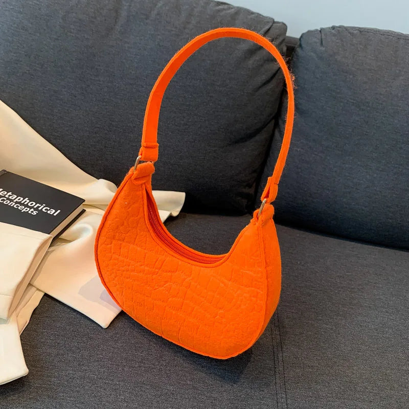 Felt Stone Pattern Shoulder Bag | Casual Crescent & Armpit Bag Luxegan