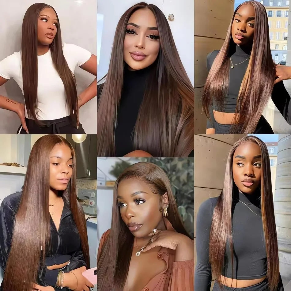 36-Inch Chocolate Brown Straight HD Lace Wig | Sophisticated 250% Density 13x6 & 13x4 Frontal | Elegant "100% Brazilian Remy" Silhouette | "Dignified" Pre-Plucked Curved Part Human Hair for Radiant Versatile Styling Luxegan