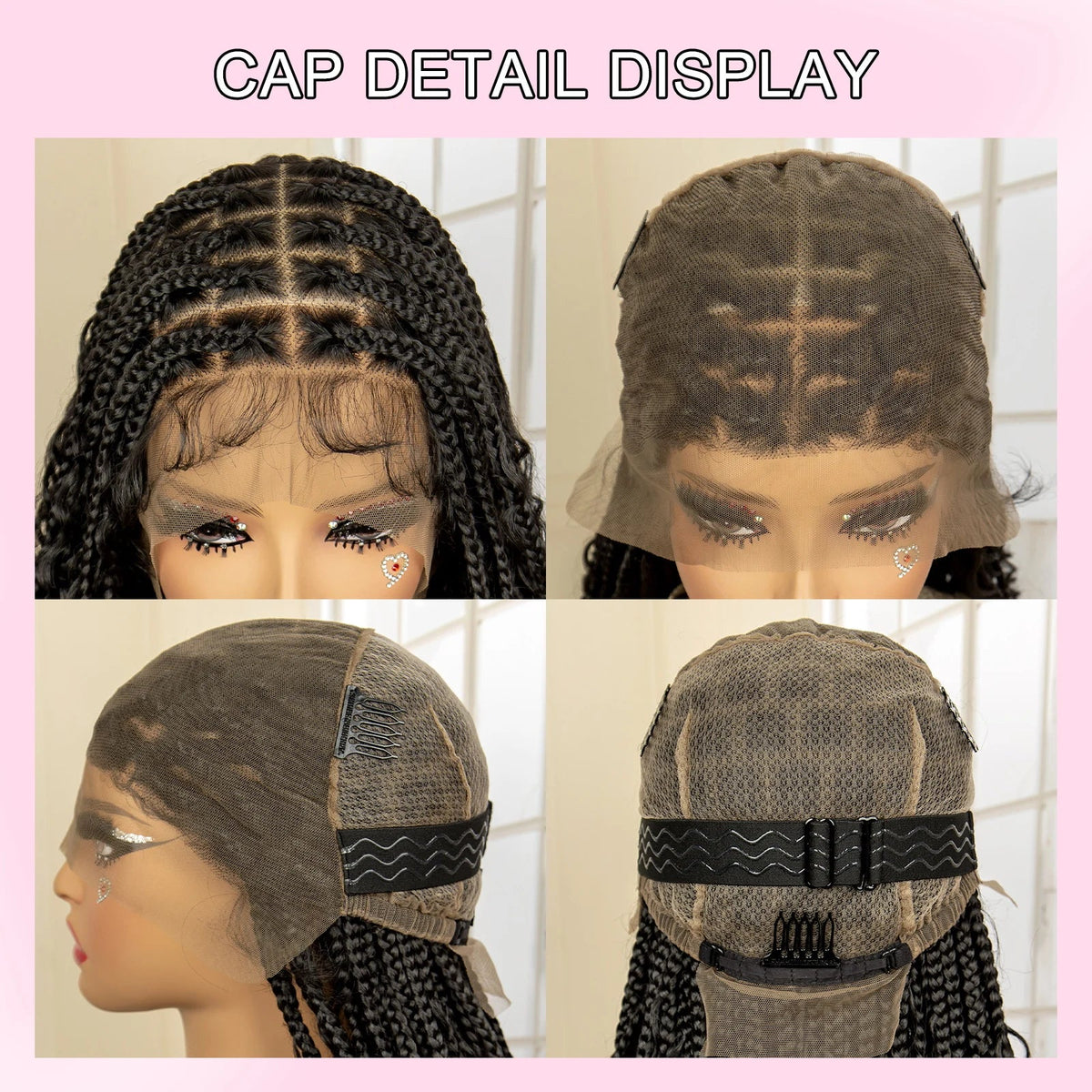 36 Inches Long Boho Braided Wigs with Baby Hair Synthetic Full Lace Knotless Box Braiding Wig with Curly Lace Frontal Wig Luxegan