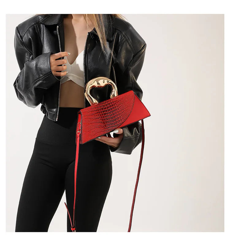 Solid Alligator PU Shoulder & Crossbody Bag | Sophisticated Personality Designer Style Handbag | Elegant High-Quality Alligator Pattern Square Bag | Fashion-Forward Women’s Hot Sale Satchel with "Dignified" Hard Texture Luxegan