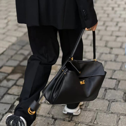 Rodeo Genuine Cow Leather Large Capacity Commuter Tote Bag | Unisex Soft Single Shoulder Handbag & Crossbody Underarm Bag Luxegan