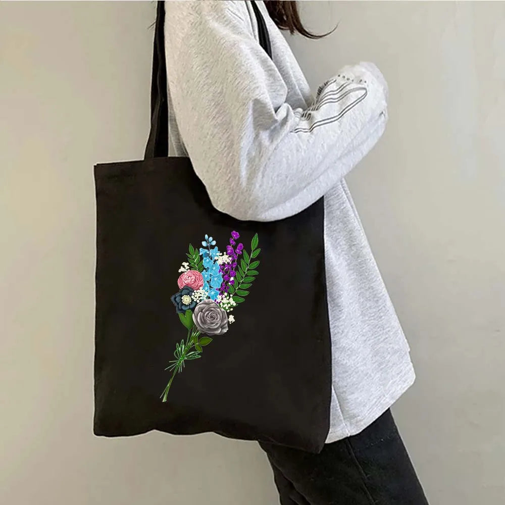 Succulove Floral Cotton Tote Bag | Large Capacity Handbag with Tulips, Hydrangeas, Sunflowers & More (Casual Shoulder Shopper, Eco-Friendly) Luxegan