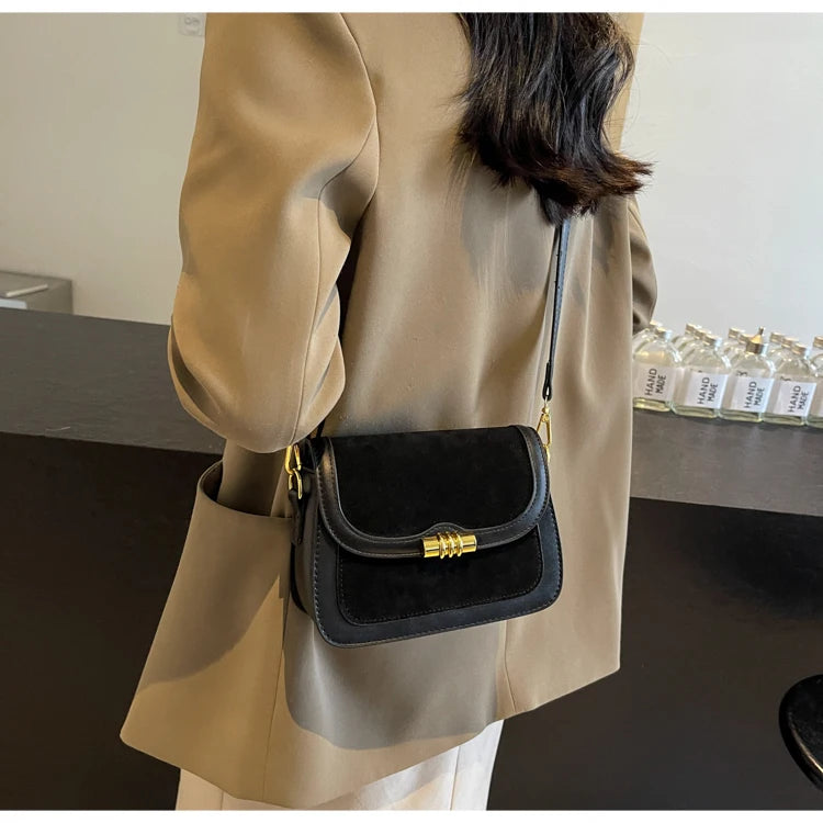 High-Quality Burgundy Retro Frosted PU Splicing Crossbody Bag Luxegan