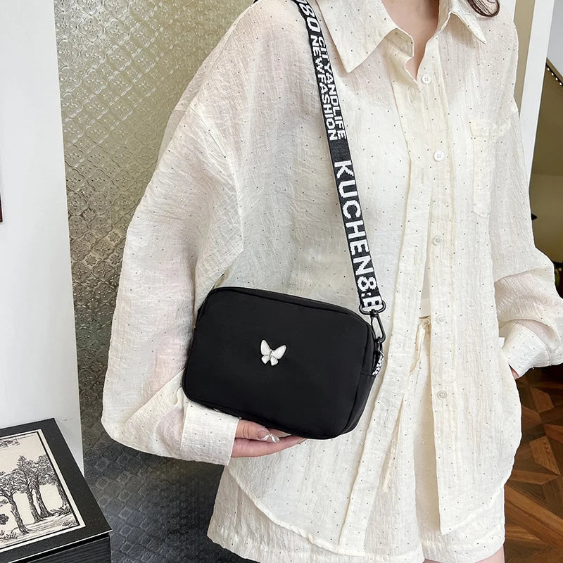 Lingge Embroidery Camera Bag | Soft Nylon Crossbody Messenger Purse Luxegan