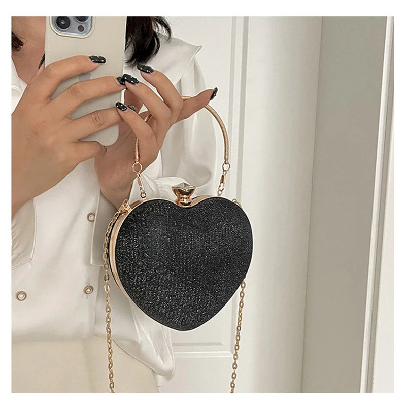 Luxury Heart-Shape Shoulder Bag for Women | Fashion Chain Strap Crossbody Bag | Faux Fur Decorated Shell Handbag for Weddings & Evening Parties Luxegan