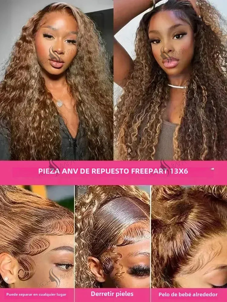 250% Density Highlight Water Wave Wig | Sophisticated 13x6 HD Transparent Lace Frontal | Elegant #4/27 Ombre Brazilian Virgin Hair | "Dignified" 30-Inch Glueless Remy Hair for Radiant Versatile Styling Luxegan