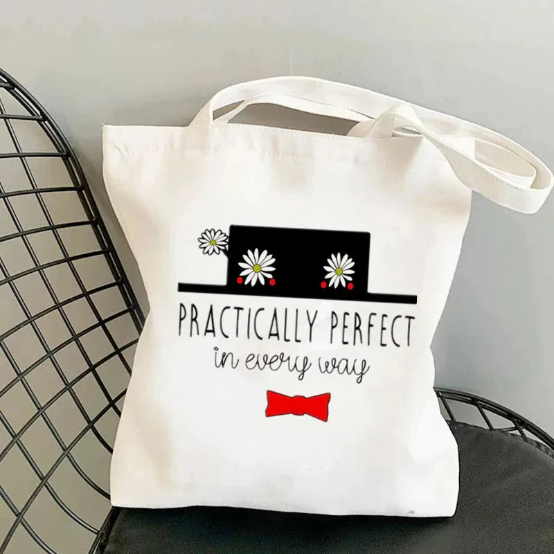 Soft Unisex Canvas Mary Poppins Tote | Kawaii Harajuku Large Capacity Shopping Bag Luxegan