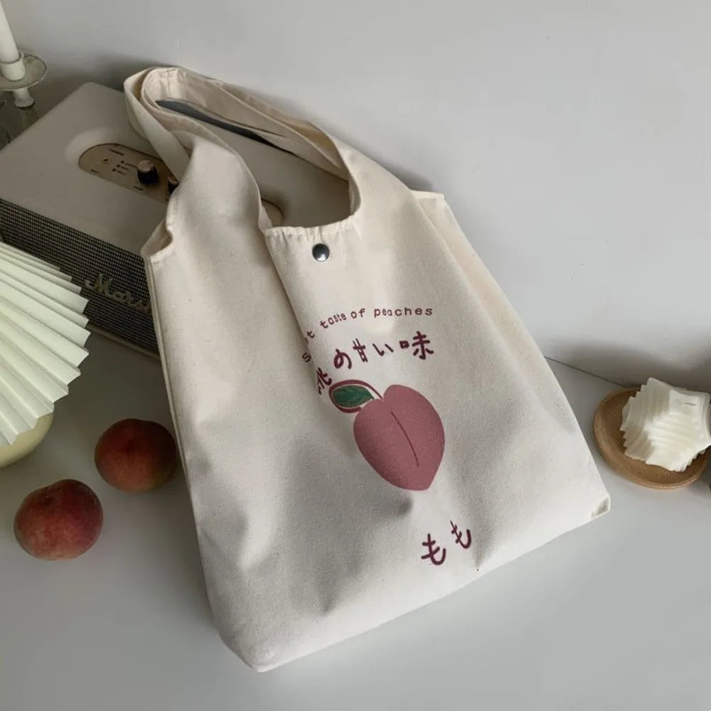 Aesthetic Strawberry & Peach Tote Bag | School & Shopper Handbag Luxegan