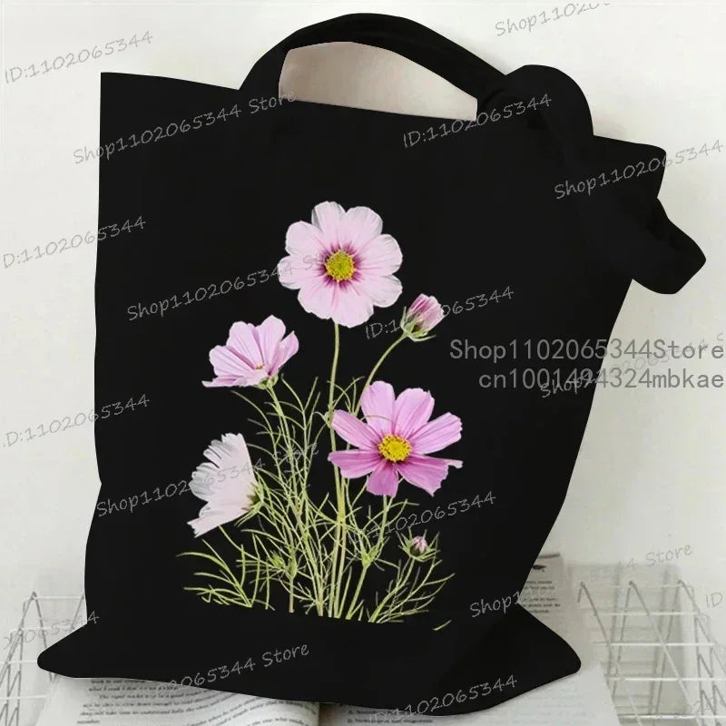 Fashion Canvas Tote Bag Oil Painting Wildflowers Print Lady Shoulder Shopping Bag | Plant Style Daisy Vintage Flower Women Handbag Luxegan