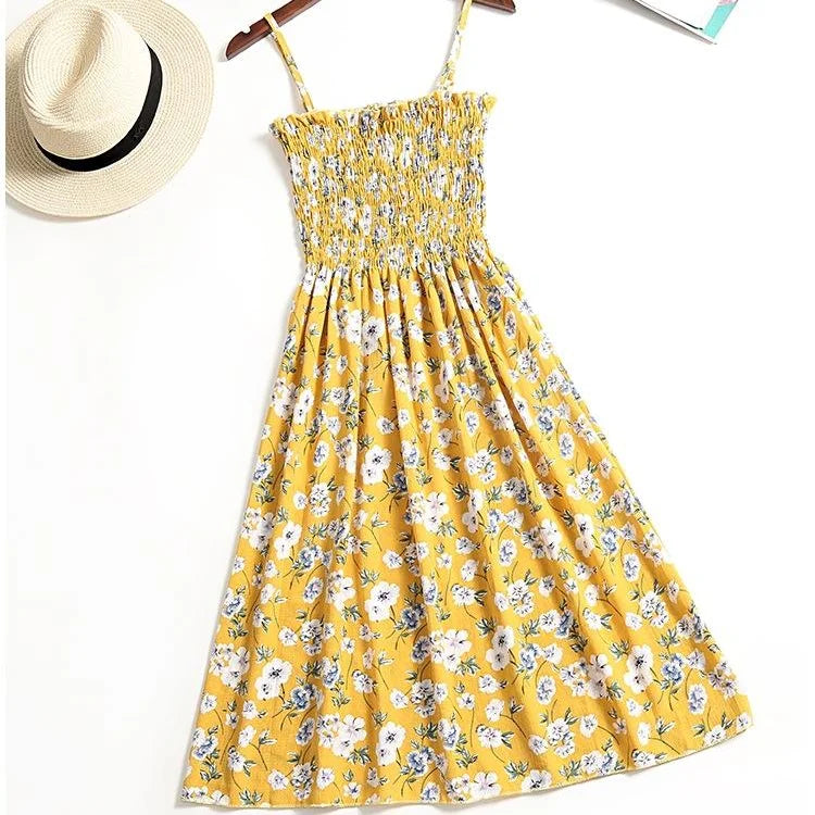 Floral Chiffon Spaghetti Strap Mini Dress | Ruffled Slash-Neck Elastic Waist Sundress | Tiered Spring/Summer Slim Fit A-Line Dress Luxegan