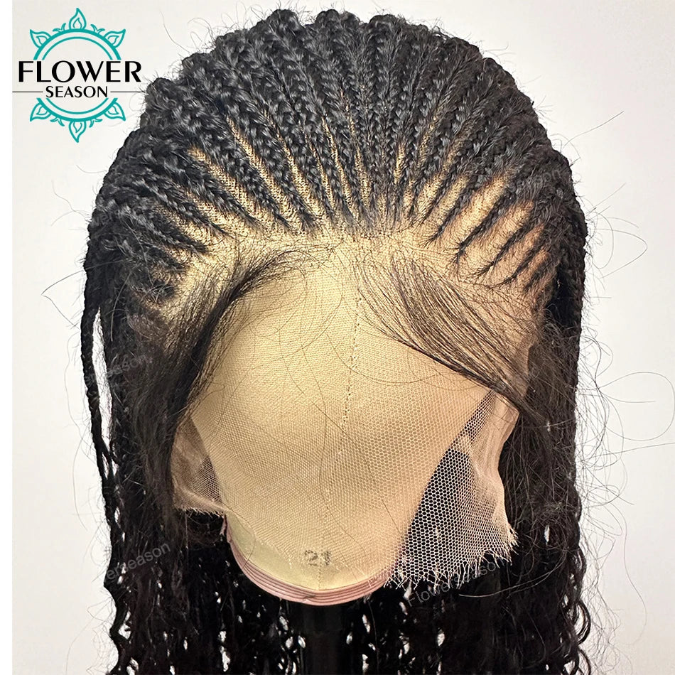 300% Density Human Hair Boho Box Braids Wig | Curly Ends | Full Lace | Baby Hair | Knotless Goddess Braids Luxegan