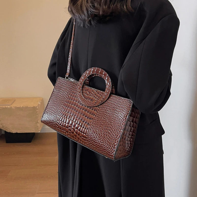 Luxury Crocodile Pattern Women's Handbag | Fashion Shoulder & Crossbody Bag (Famous Brand Designer PU Leather, Large Capacity) Luxegan