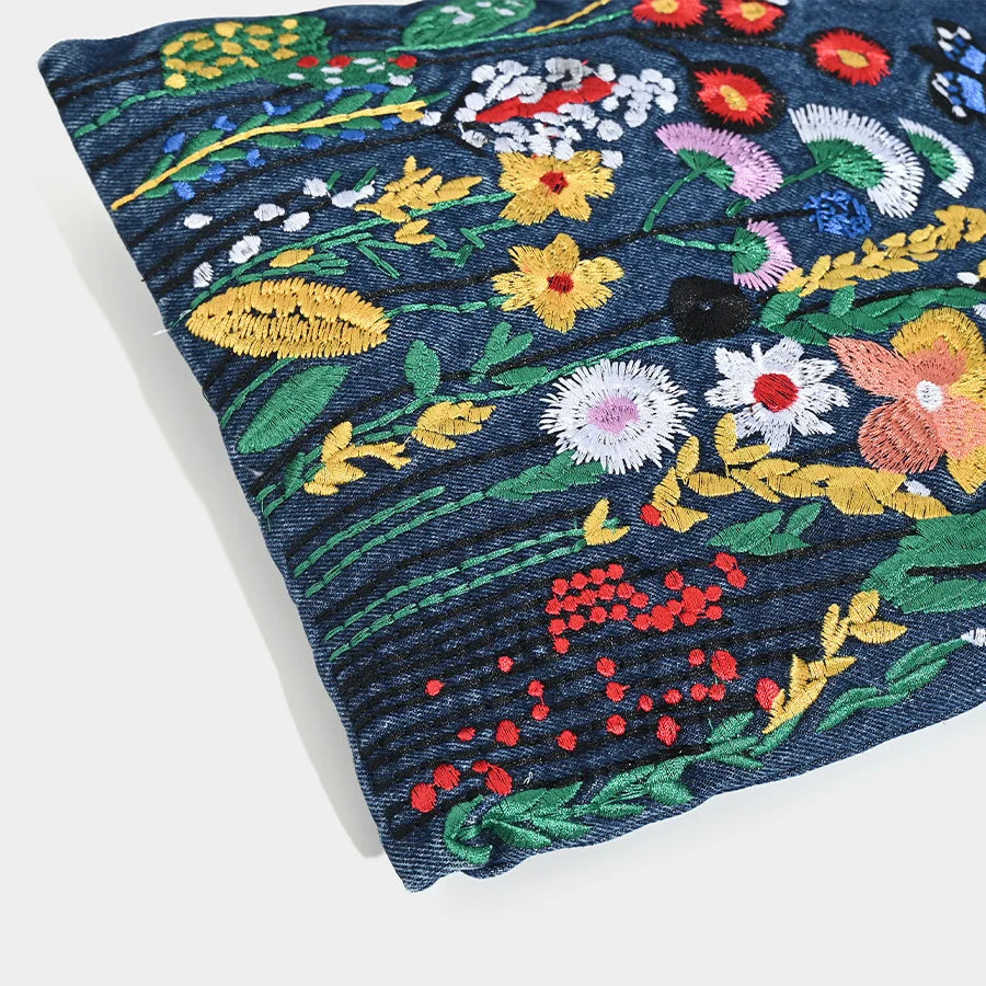 Embroidered Flowers Cowboy Shoulder Bag | Fashion Chain Ladies' Messenger Bag & Denim Handbag Luxegan