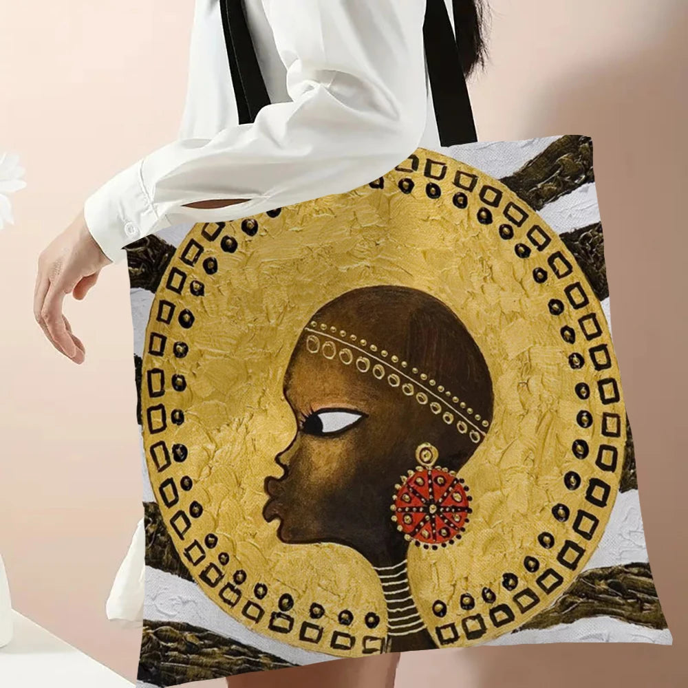 African-Inspired Tote Bag | Sophisticated Durable Linen Shoulder Bag | Elegant Reusable Shopping & Beach Carryall | "Dignified" Structured Square Bag for Versatile Casual Styling Luxegan