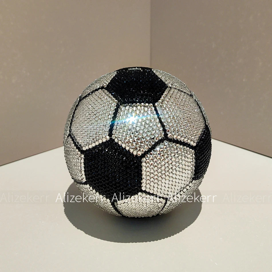 Football Shaped Crystal Evening Bag | Luxury Rhinestone & Metallic Sports-Chic Purse | Unique Boutique Diamond Wedding Party Clutch (Model AK-251119) Luxegan